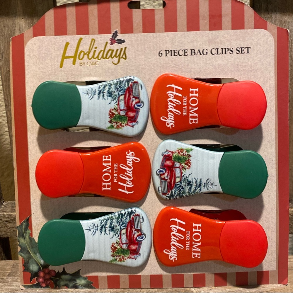 Farmhouse Red PickUp Truck Christmas Food Bag Clips Set Of 6 Christmas Bag Clips